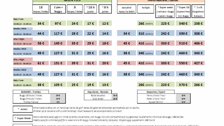 Arqueros Golf flexi prices