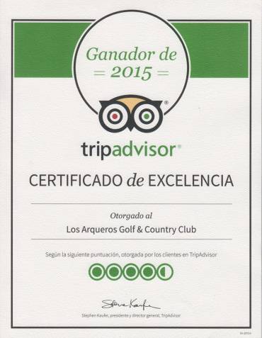 Los Arqueros Golf awarded 2015 Tripadvisor Certificate of Excellence